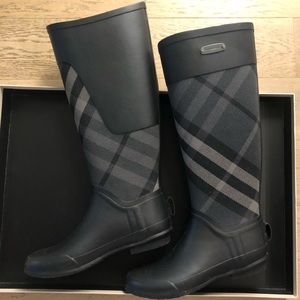 Burberry - Black Nova Checker Tall Rain Boots